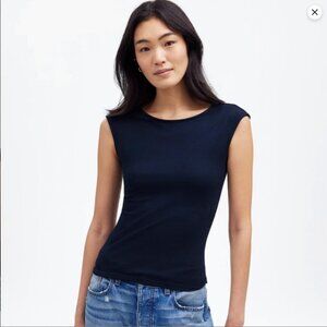 Madewell Cap Sleeve Short Sleeve Navy Top S